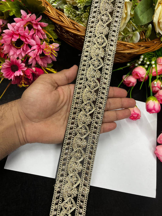 Embroidered Laces for Sarees & Dupattas – Elegant Net Border Trim for Ethnic & Festive Wear (9 Meter, 2 Inch Width) | Black