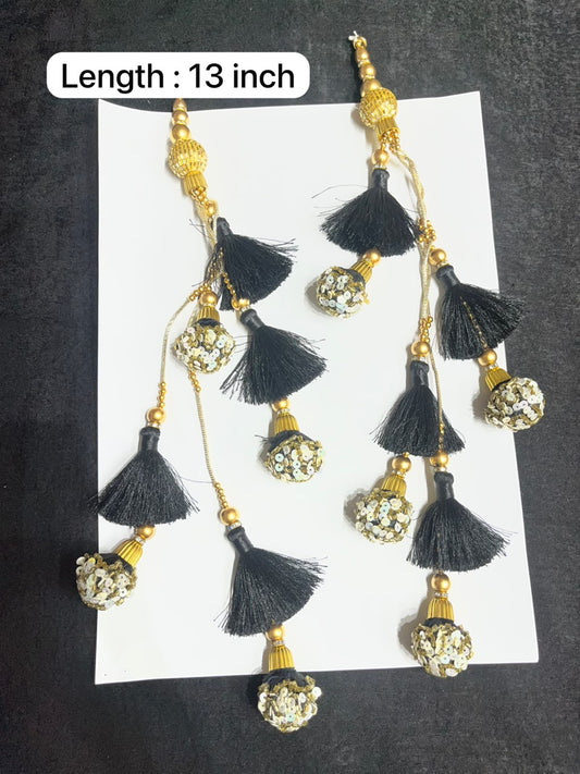 Decorative Handmade Resham Latkan for Saree and Lehenga – Designer Blouse Hanging Tassel for Ethnic Wear | Black