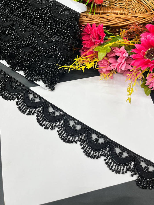 Beautiful Multicoloured Imported Hanging Lace Trim – Premium Saree Laces & Dress Borders (9 Meter) | Black
