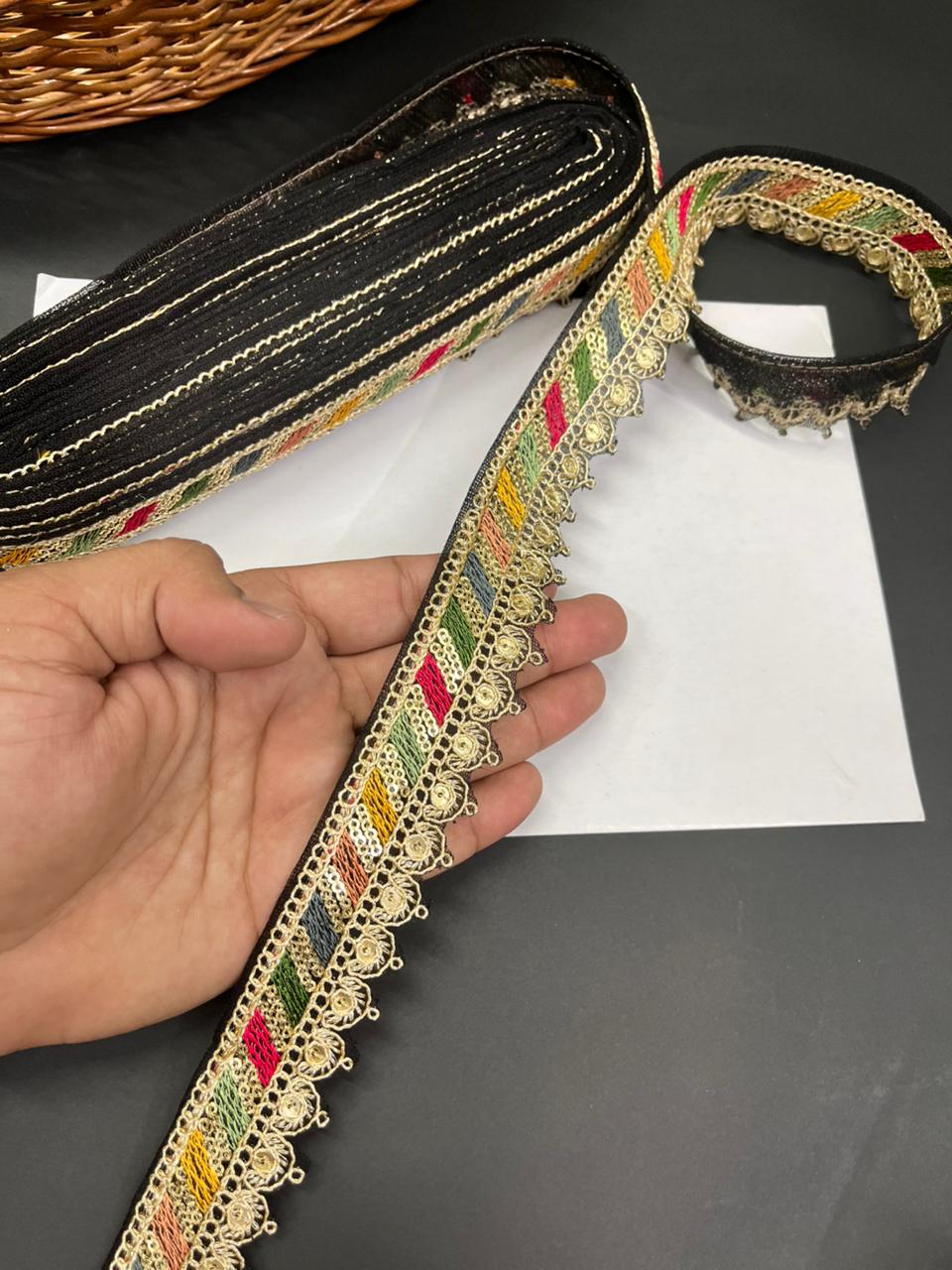 Sabyasachi Inspired Saree Lace & Borders – Premium Designer Trim for Sarees, Lehengas & Dupattas (9 Meter, 1 Inch Width) | Black