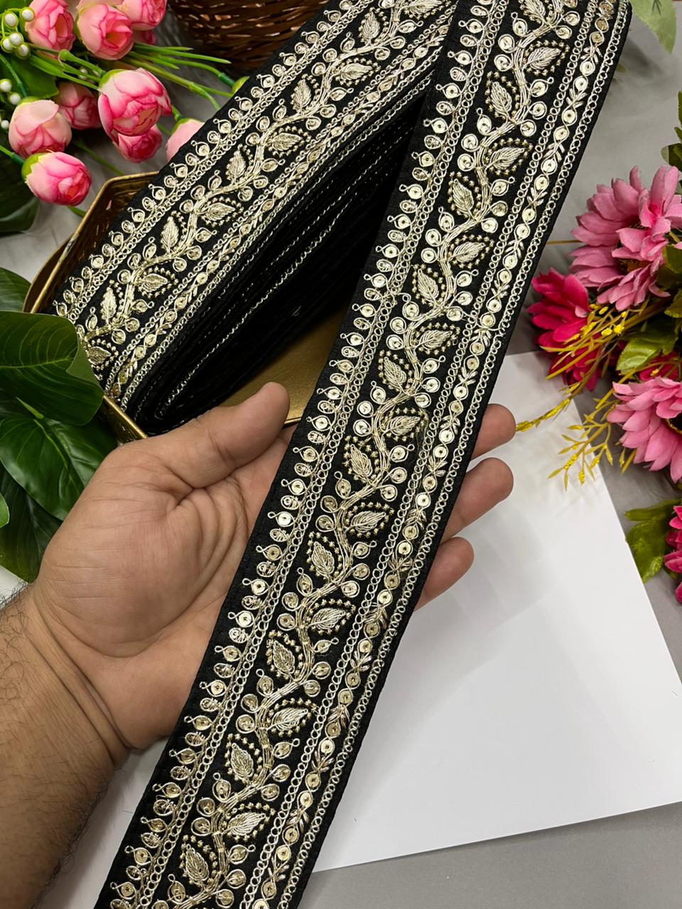 Silk Based Embroidered Saree Lace & Borders – Premium 2 Inch Decorative Lace for Ethnic & Festive Wear (9 Meter) | Black