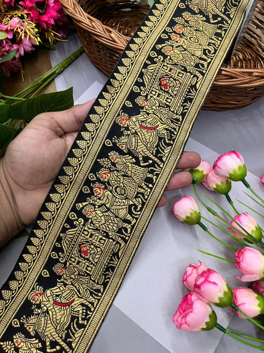 Excellent Banarasi Lace – Premium 4 Inch Traditional Woven Border for Sarees, Dupattas & Ethnic Wear (9 Meter) | Black