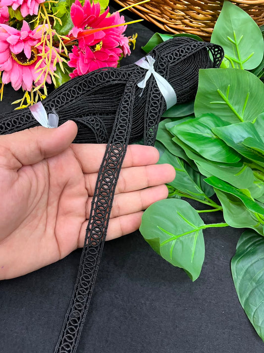 White Cotton Lace for Sarees, Dresses, Kurtis & Blouses – Imported Decorative Cotton Lace Trim (Half Inch) | DC1060 | Black