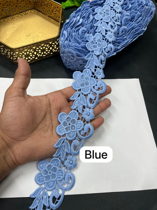 Beautiful Cotton GPO Lace Border – Imported Saree Laces & Designer Trims (9 Meter Roll) | Blue 1