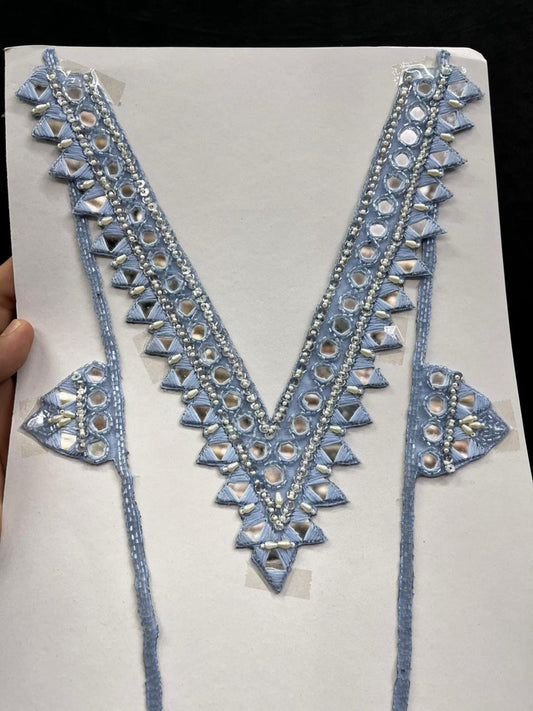 Mirror Work Neck Patch for Kurti, Suits & Bridal Dresses – Premium Designer Ethnic Neck Patch for Festive Wear | Blue
