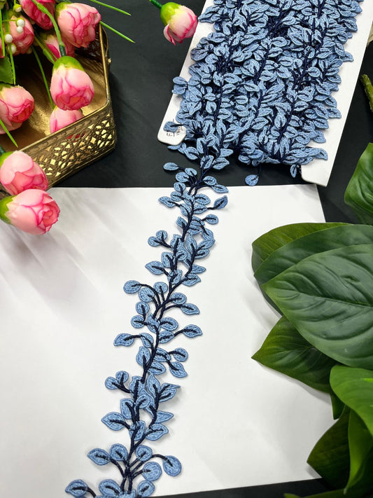 Stunning Guipure Leaf Imported Lace Trim – Designer Saree Laces (9 Meter Roll) | Blue 1