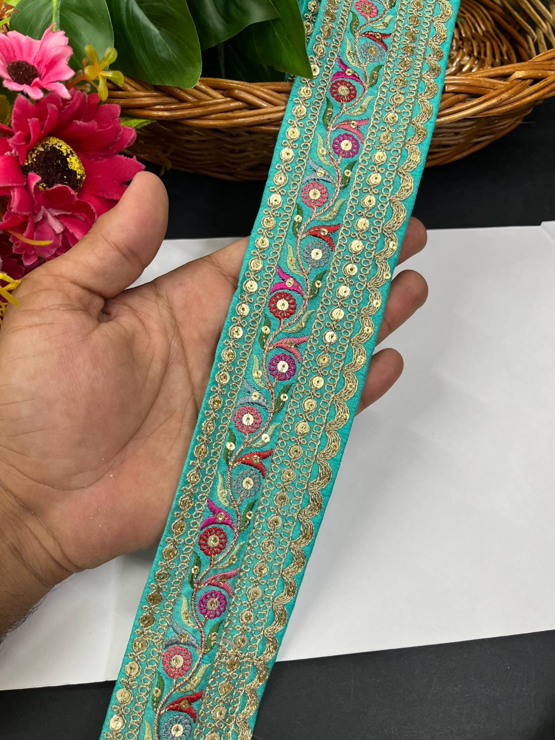 Sabyasachi Inspired Embroidery Lace Border for Sarees & Lehengas (9 Meter) – 2 Inch Width | Blue