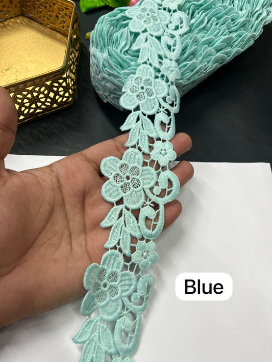 Beautiful Cotton GPO Lace Border – Imported Saree Laces & Designer Trims (9 Meter Roll) | Blue