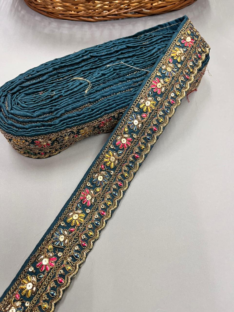 Zari Embroidered Sabyasachi Inspired Lace Border – Premium 2 Inch Designer Decorative Border for Sarees & Bridal Ethnic Wear (9 Meter) | Blue