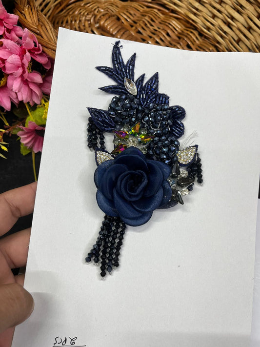 Rhinestone Imported Patch – Western Flower Designer Patch for Sarees, Blouses & Ethnic Outfits (17 cm x 8 cm) | Blue