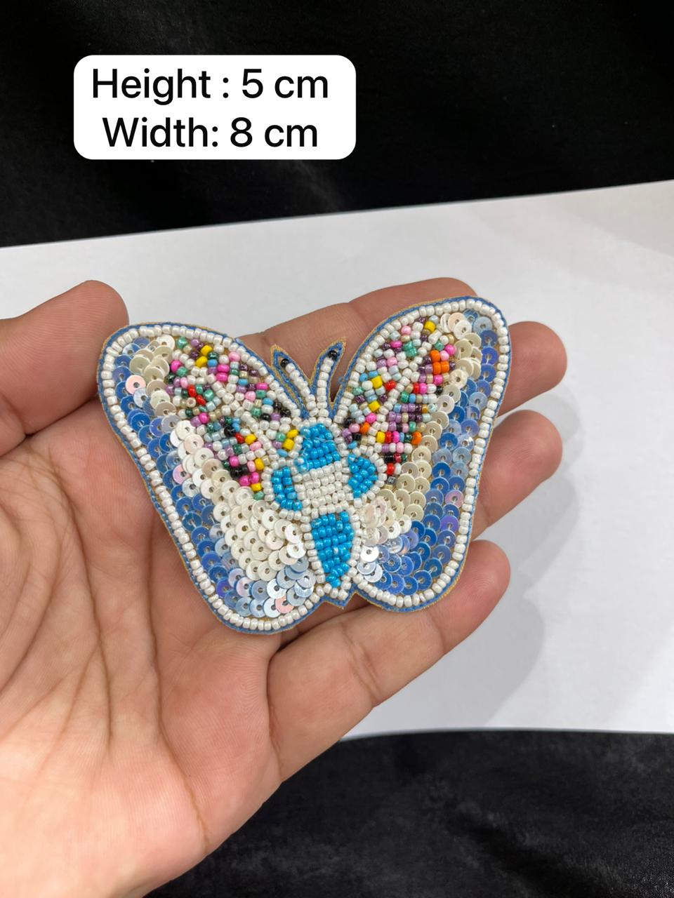 Beaded Butterfly Patch Applique for Sarees, Blouses & Dresses – Designer Embroidered Butterfly Motif Patch | Blue