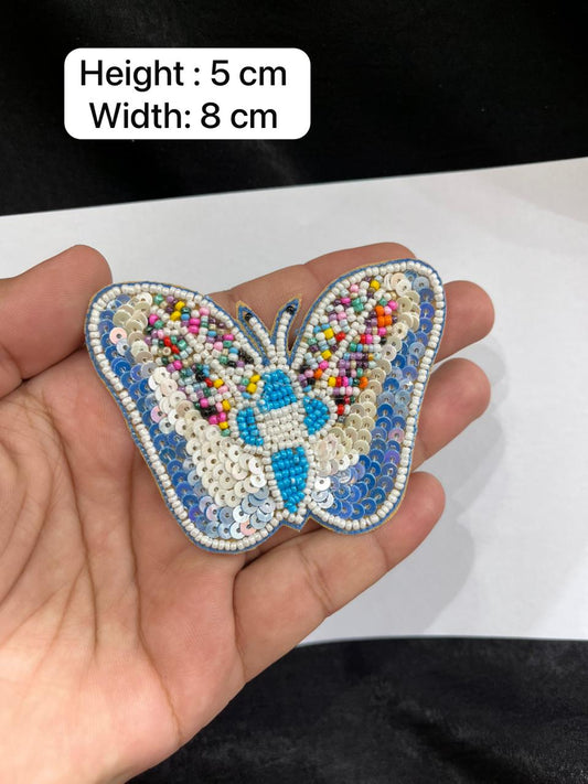 Beaded Butterfly Patch Applique for Sarees, Blouses & Dresses – Designer Embroidered Butterfly Motif Patch | Blue