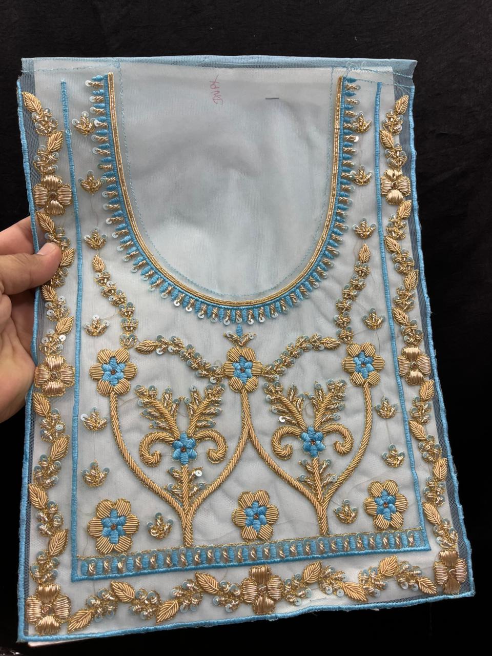 Zardozi Embroidery Neck Patch for Kurti & Suits – Premium Designer Ethnic Neck Patch for Festive & Bridal Wear | Blue