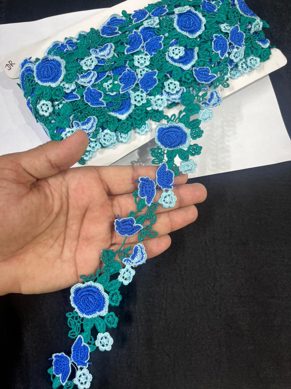Beautiful Flower Western Lace Trim for Dresses, Sarees & Kurtis – Designer Imported Floral Lace Border (1.5 Inch) | Blue