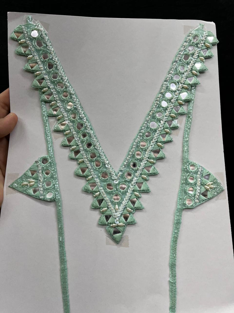 Mirror Work Neck Patch for Kurti, Suits & Bridal Dresses – Premium Designer Ethnic Neck Patch for Festive Wear | Blue