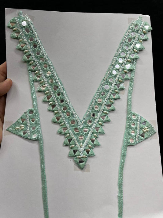 Mirror Work Neck Patch for Kurti, Suits & Bridal Dresses – Premium Designer Ethnic Neck Patch for Festive Wear | Blue