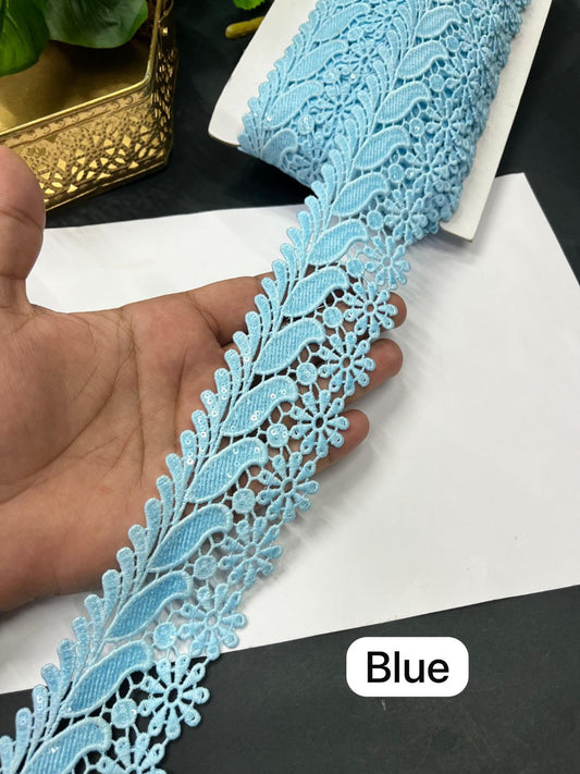 Imported Cotton Lace Border for Sarees & Dresses – 2 Inch Designer Western Lace (9 Meter Roll) | Blue