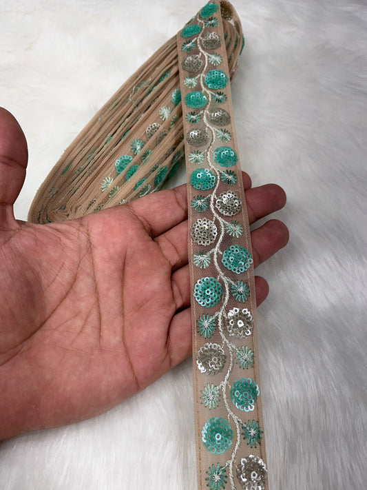 Sequence Work Embroidered Lace Border for Sarees, Dupattas, Skirts, and Lehenga - 9 Meter | Blue