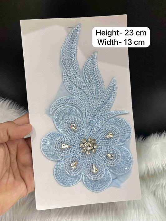 Designer Embroidered Multicolor Stonework Patches for Dresses | Handmade Bead Applique for Blouse, Gown, Lehenga | Blue