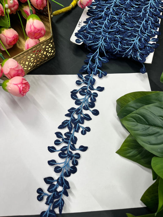 Stunning Guipure Leaf Imported Lace Trim – Designer Saree Laces (9 Meter Roll) | Blue