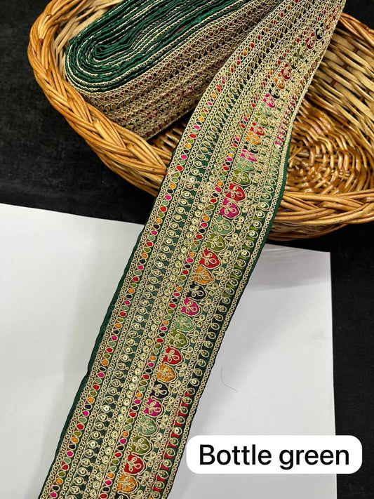 Sabyasachi Inspired Embroidery Designer Saree Lace Border (9 Meter) – 3 Inch Wide Premium Trim | Bottle Green