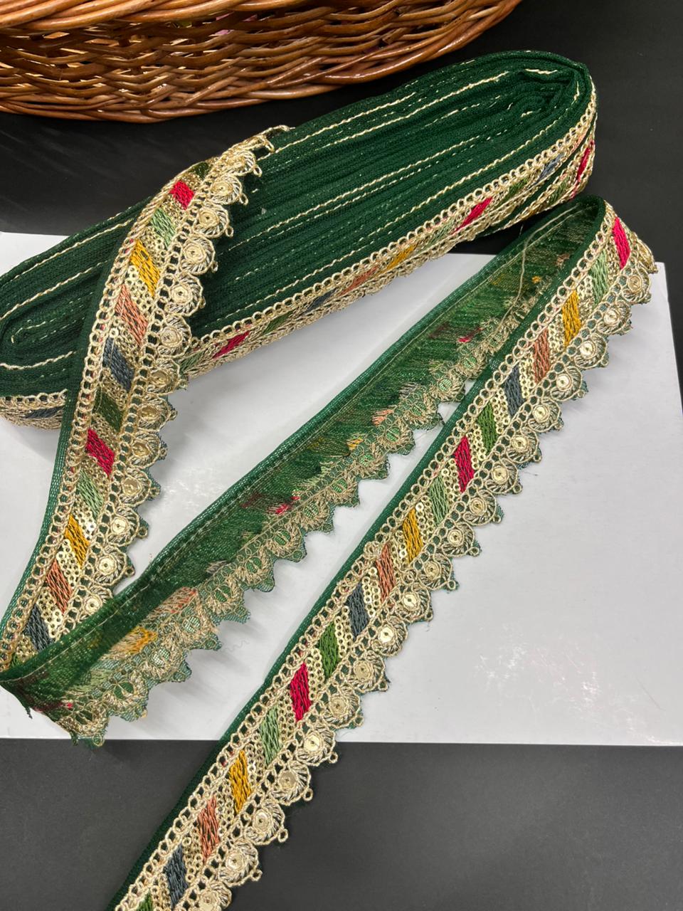 Sabyasachi Inspired Saree Lace & Borders – Premium Designer Trim for Sarees, Lehengas & Dupattas (9 Meter, 1 Inch Width) | Bottle Green