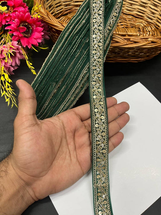 Beautiful Maggam Work Lace for Sarees – Decorative Maggam Work Lace (9 mtr, 1 inch) | Bottle Green
