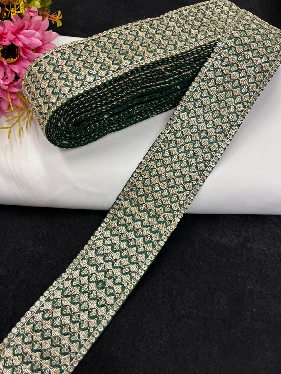 Beautiful Zari Embroidered Saree Border Lace for Sarees, Blouses & Lehengas – Designer Ethnic Embroidery Lace (2.5 Inch) | Bottle Green