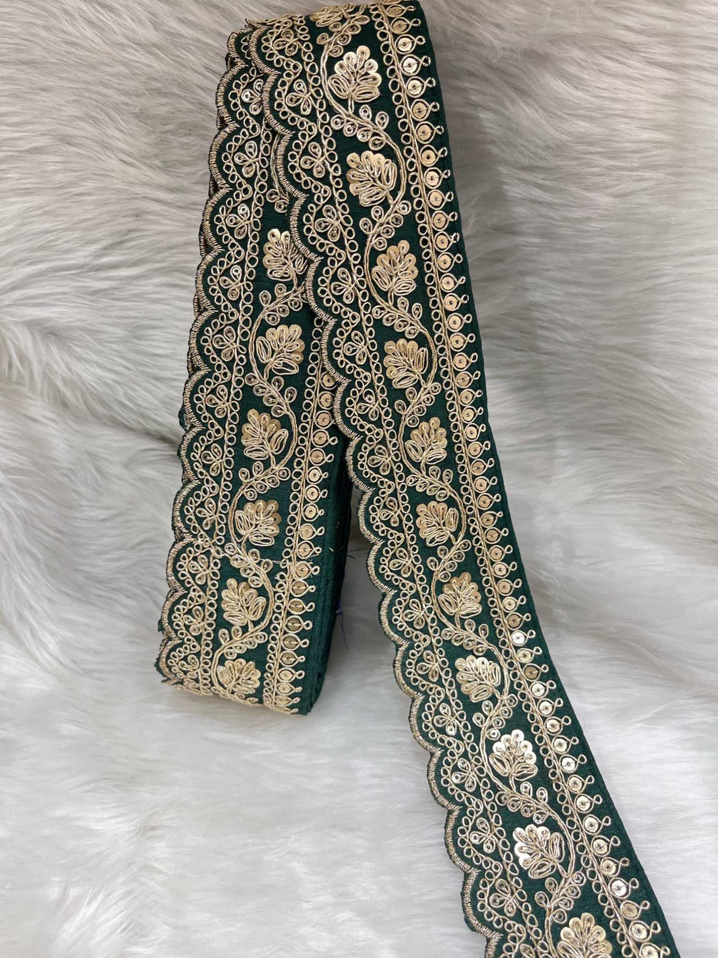 Designer Embroidery Saree Lace | Dupatta Lace | Lehenga Border – 9 Meters, 2-Inch Wide Embroidered Trim | Bottle Green