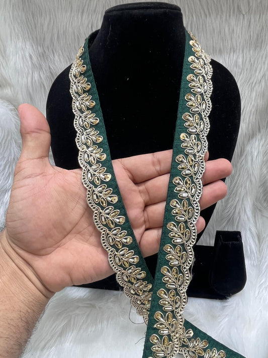 Designer Maggam Work Lace Border – 9 Meters, 1-Inch Width, Handcrafted Embroidery | Bottle Green