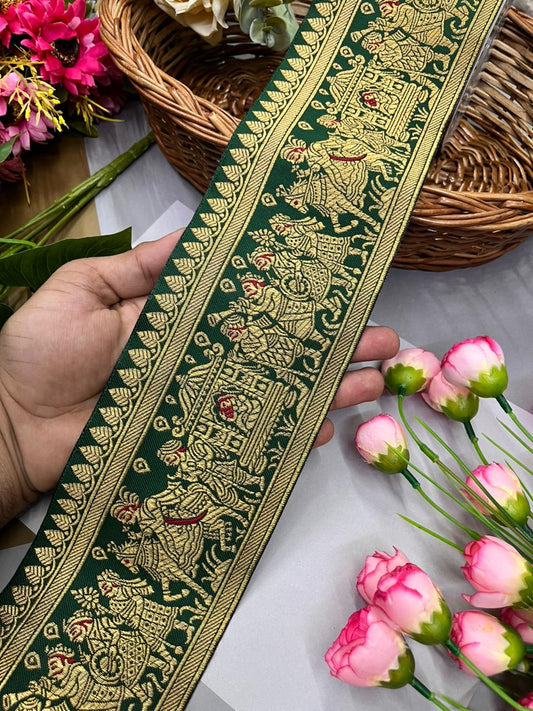 Excellent Banarasi Lace – Premium 4 Inch Traditional Woven Border for Sarees, Dupattas & Ethnic Wear (9 Meter) | Bottle Green