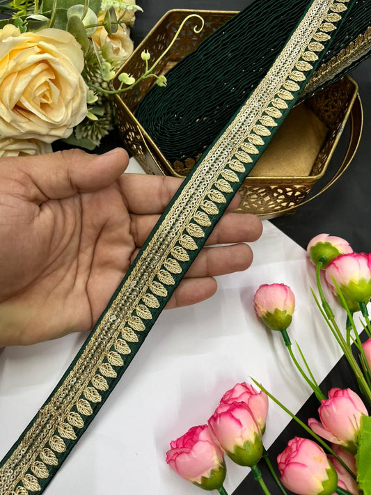 Elegant Embroidered Silk Saree Lace Borders – Premium 1 Inch Designer Border for Dupattas, Lehengas & Festive Wear (9 Meter) | Bottle Green