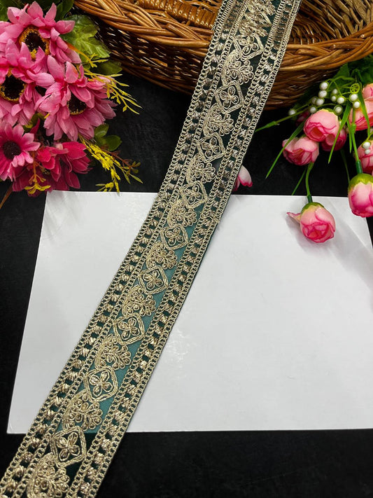 Embroidered Laces for Sarees & Dupattas – Elegant Net Border Trim for Ethnic & Festive Wear (9 Meter, 2 Inch Width) | Bottle Green