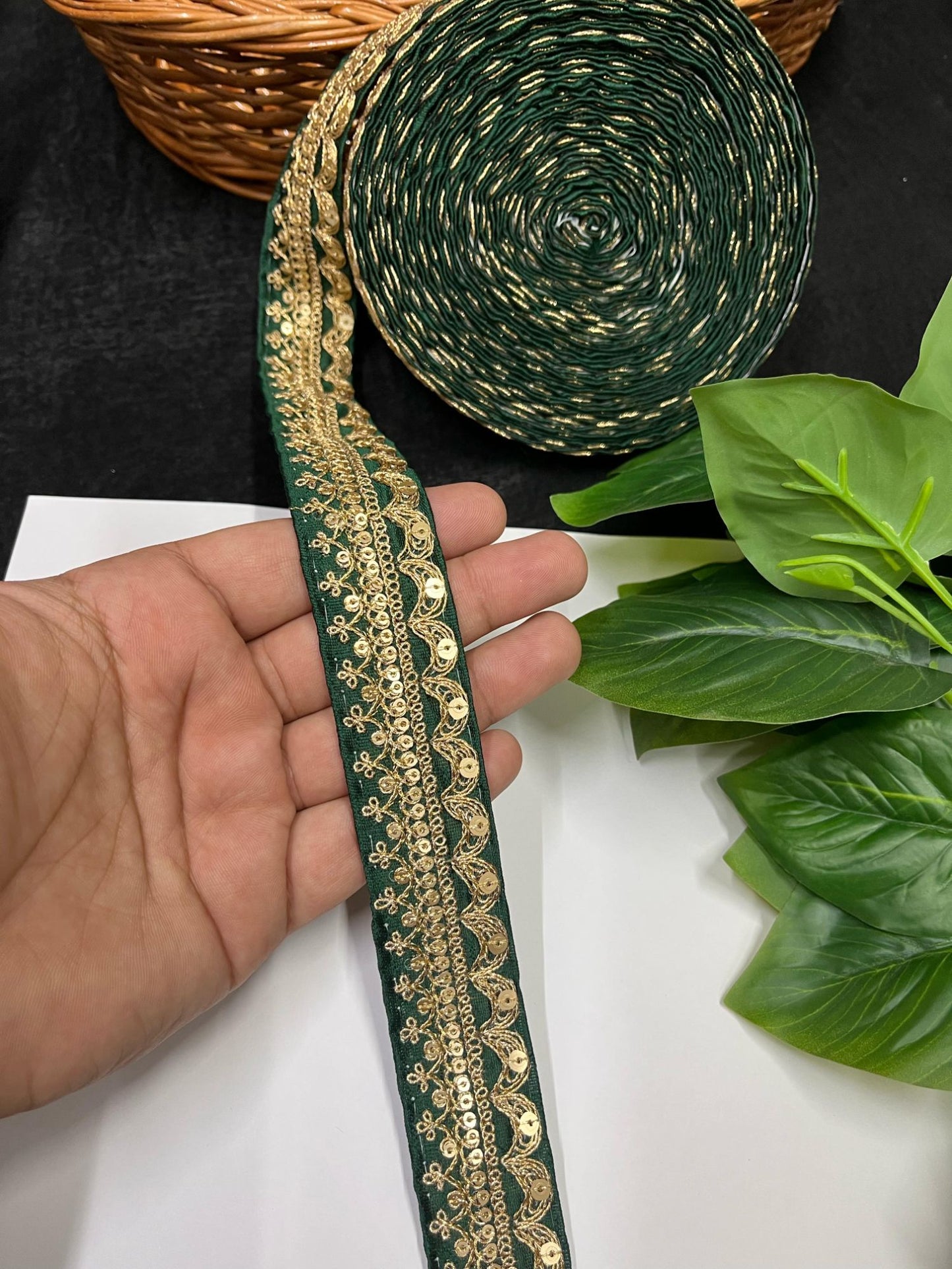 Gold Embroidered Saree Laces for Sarees, Kurtis, Dupattas, Dresses & Lehengas – 9 Meters, 1.25-Inch Decorative Border | Bottle Green