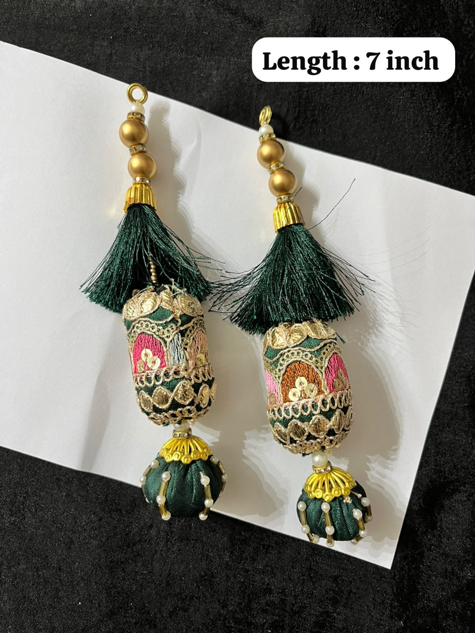 Decorative Gota Work Latkans for Lehenga and Saree Blouses – Designer Ethnic Tassels for Traditional Wear | Bottle Green