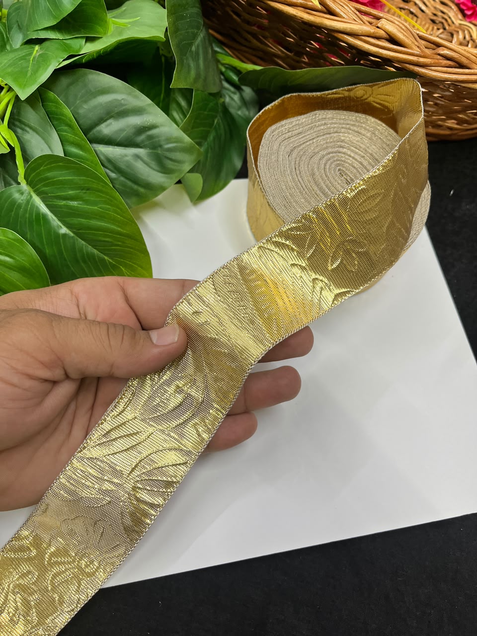 Artificial Plain Gota Lace for Skirts, Lehengas, Sarees & Dupattas – Decorative Gota Patti Lace Border (2 Inch) | DC1024 | Bright Gold