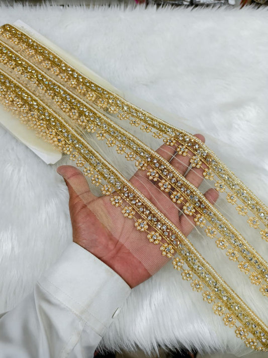 Handmade Zardosi Work Saree Laces Border – 9 Meters, 1-Inch Embroidered Trim for Sarees, Dupattas & Ethnic Wear | Bright Gold