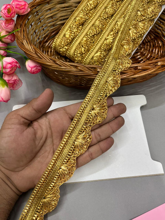 Gota Pankha Lace – Premium Gold Embroidered Border for Sarees, Lehengas & Dupattas (9 Meter, 1.5 Inch Width) | Bright Gold