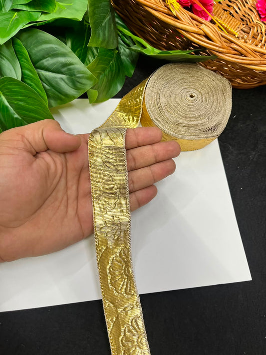 Artificial Plain Gota Lace for Skirts, Lehengas, Sarees & Dupattas – Decorative Gota Patti Lace Border (1.5 Inch) | DC1025 | Bright Gold