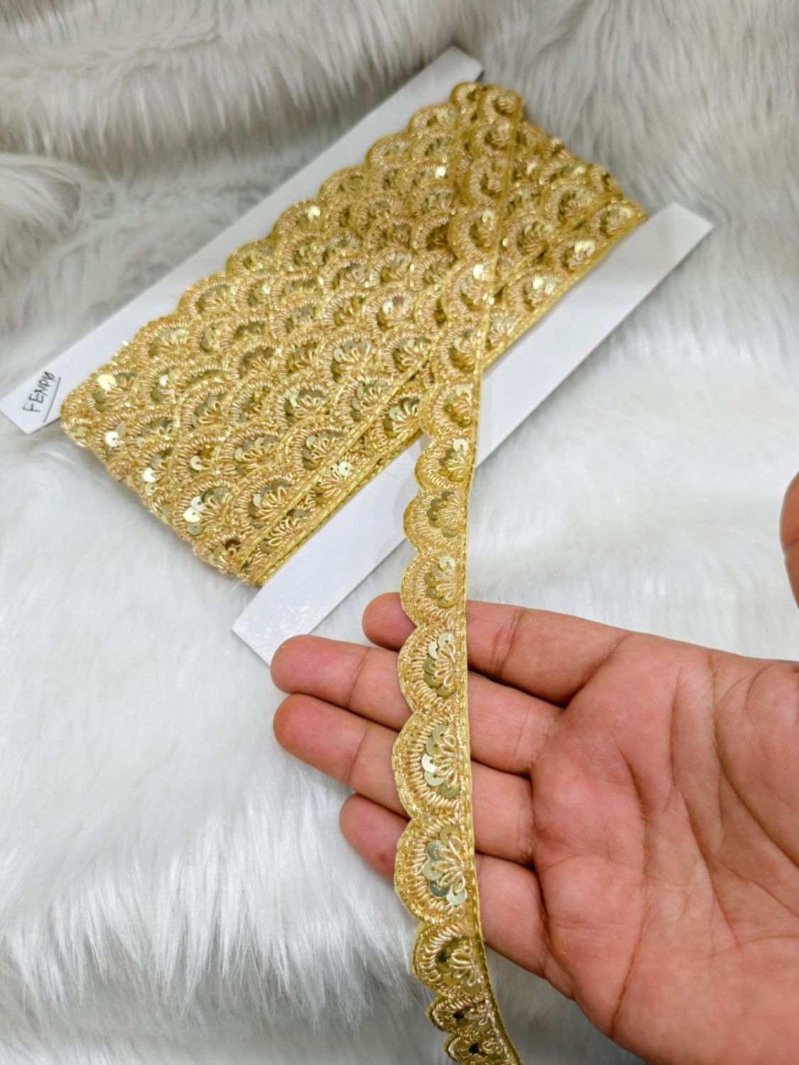 Jardoshi Handwork Saree Laces with Scallop Design – Designer Embroidered Lace Border (9 Meter Roll) | Bright Gold