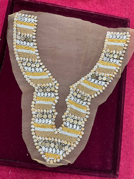 Designer Handcrafted Boho Style Neck Yoke Patch for Kurtis, Dresses & Blouses – Premium Embroidered Neckline Applique | DC0991 | Bright Gold