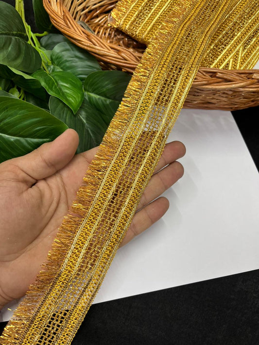 Dupatta Zalar Lace | Fringe Lace for Dupattas | Kiran Lace for Dupatta – Premium Latkan Lace | Bright Gold