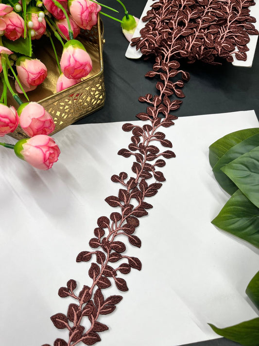 Stunning Guipure Leaf Imported Lace Trim – Designer Saree Laces (9 Meter Roll) | Brown
