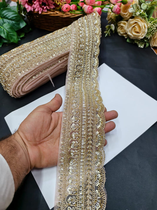 Exclusive Flower Embroidered Saree Lace Design – Premium Maggam Work Lace Border for Ethnic Wear | Chiku