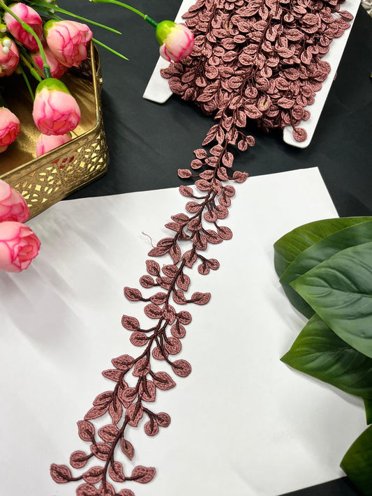 Stunning Guipure Leaf Imported Lace Trim – Designer Saree Laces (9 Meter Roll) | Coffee