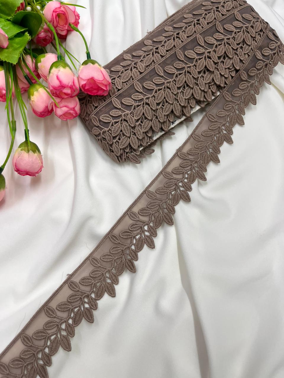 Beautiful Imported Organza Lace Trim for Sarees, Dresses & Kurtis – Designer Soft Organza Lace Border (1.5 Inch) | Coffee