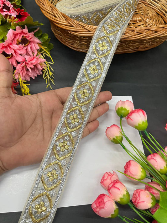 Beautiful Badla Work Lace Trim for Sarees & Dupattas – Premium Gold Embroidery Border for Ethnic & Bridal Wear (9 Meter, 1.5 Inch Width) | Color 1