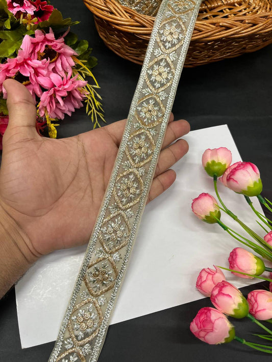 Beautiful Badla Work Lace Trim for Sarees & Dupattas – Premium Gold Embroidery Border for Ethnic & Bridal Wear (9 Meter, 1.5 Inch Width) | Color 2