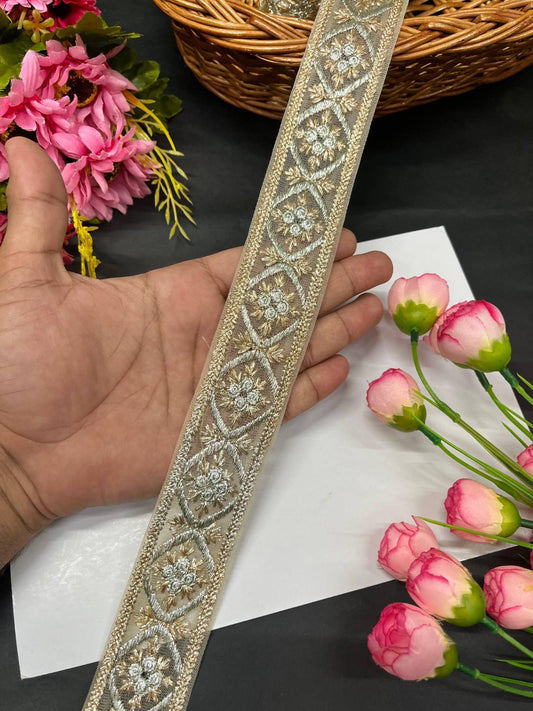 Beautiful Badla Work Lace Trim for Sarees & Dupattas – Premium Gold Embroidery Border for Ethnic & Bridal Wear (9 Meter, 1.5 Inch Width) | Color 3
