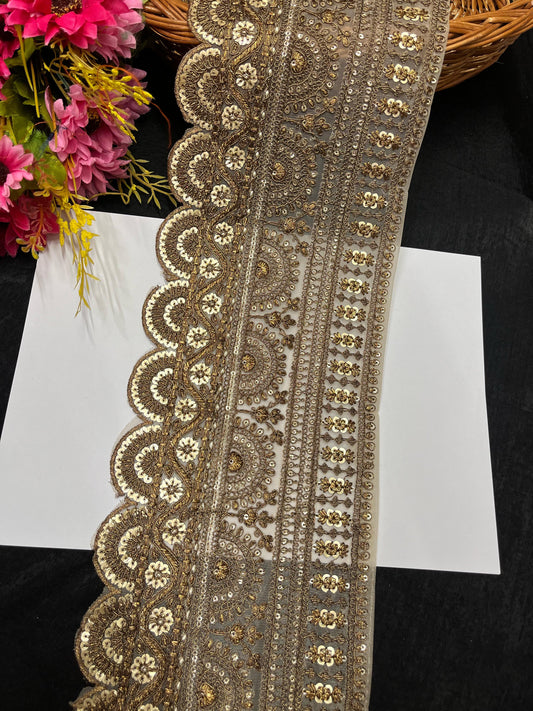 Scalloped Gold Embroidered Lehenga Lace Border – 9 Meters, 6.5-Inch Heavy Designer Trim for Sarees, Dupattas & Bridal Wear - Copper